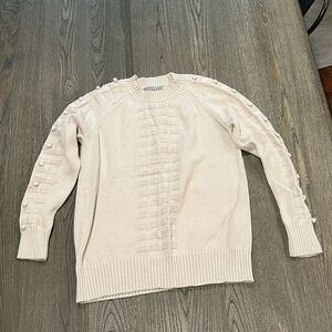 Lemon Tart Cream Crew Neck Long Sleeve PomPom Sweater Size M